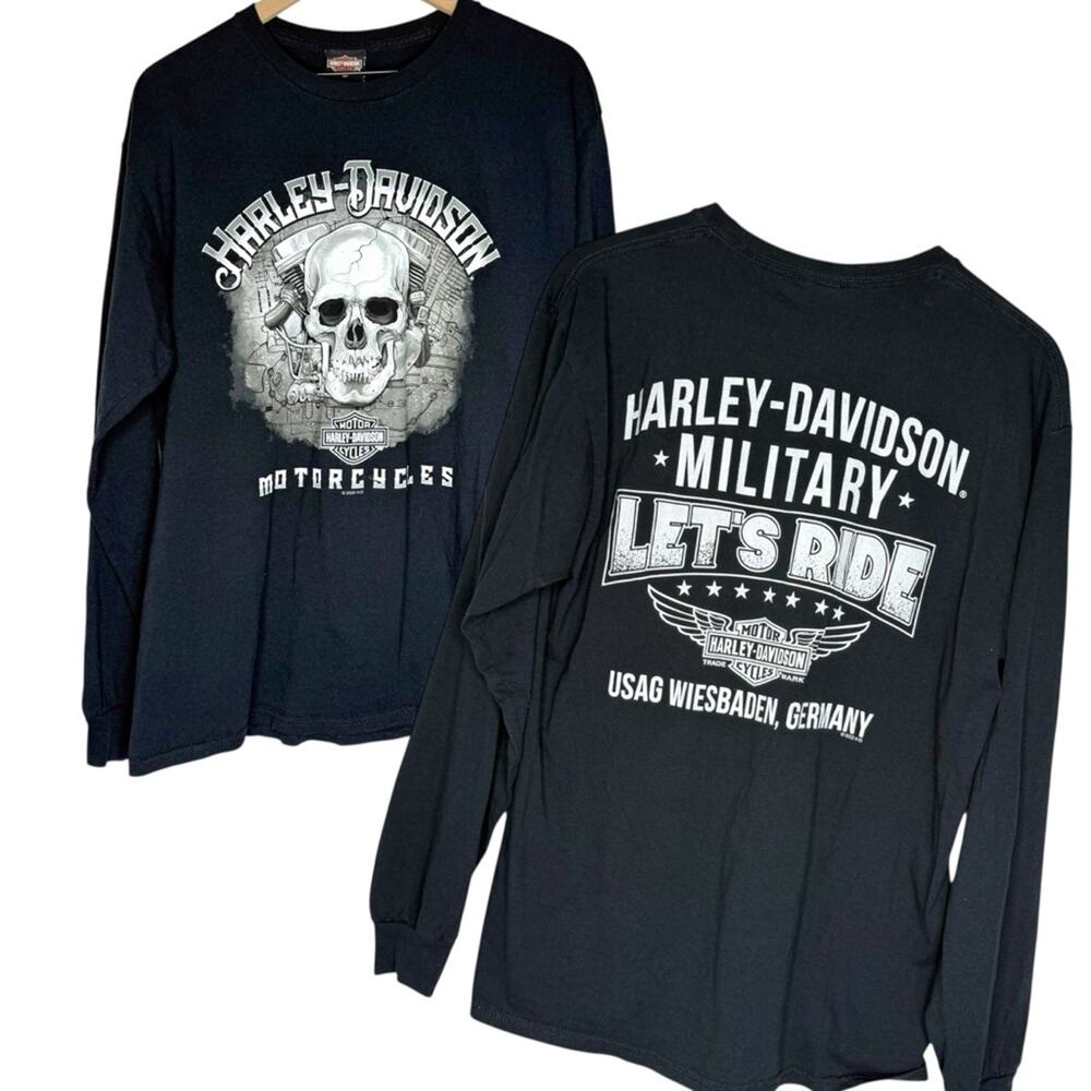 Harley-Davidson Military USAG Wiesbaden Germany Long Sleeve Graphic T Size Large